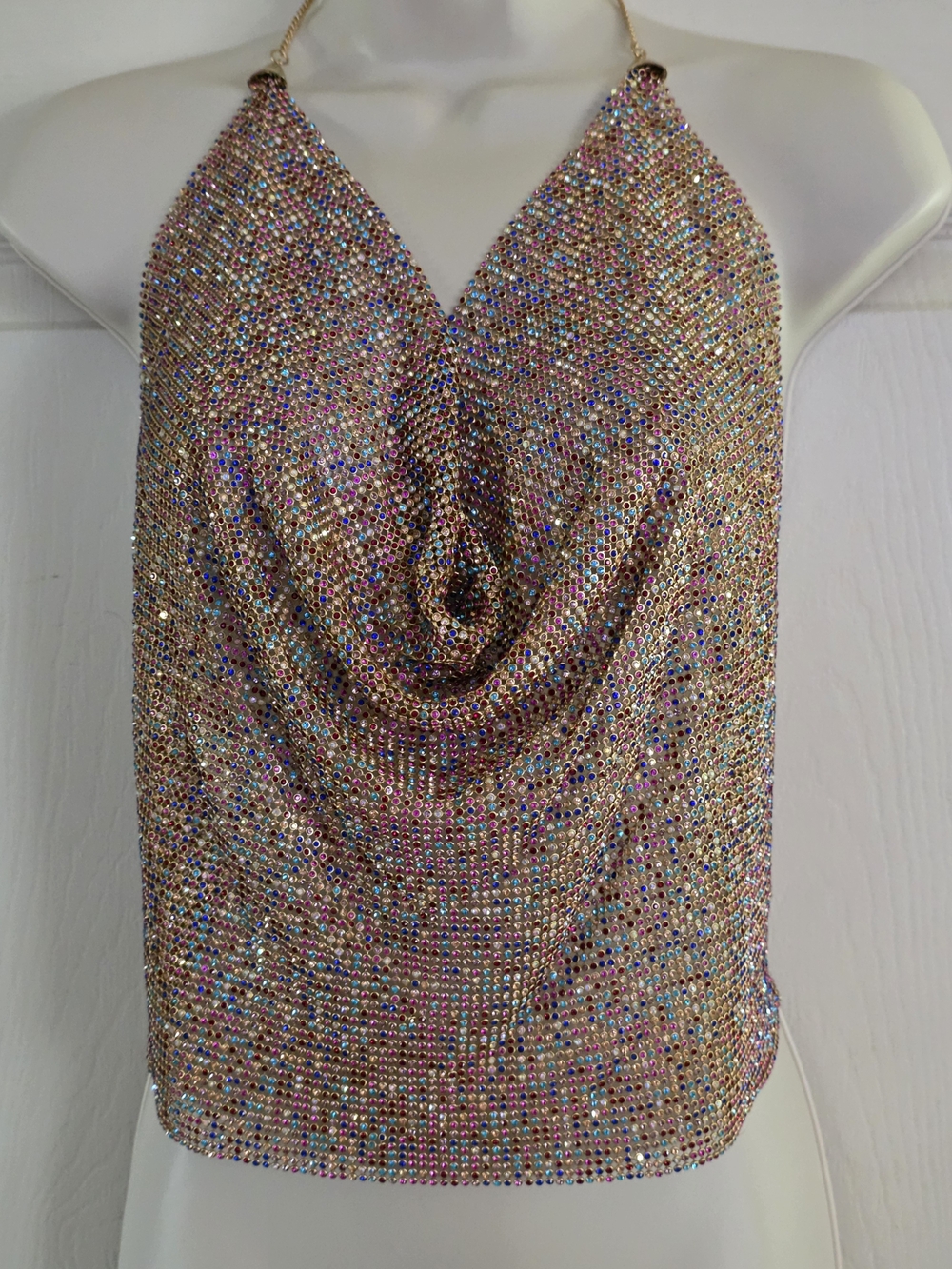Source Unknown Multicolor Rhinestone Halter Crop Top